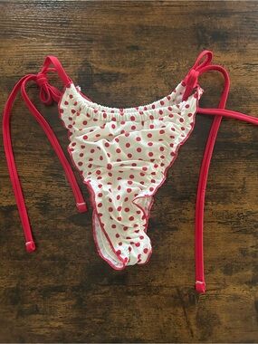 PINK Victoria's Secret White Bikini Bottom with Red Polka Dots